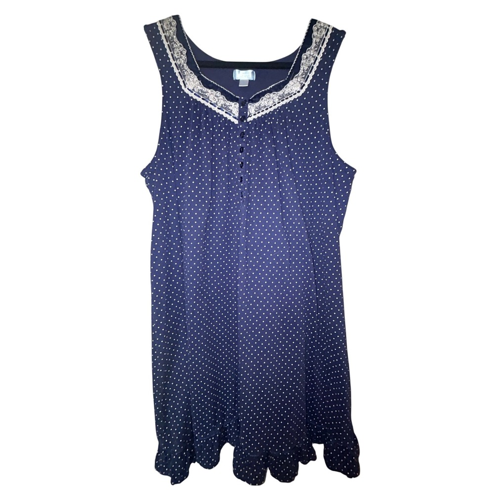 Celestial Dreams Nightgown Women Size 2X Blue Polka Dot Lace Cottagecore Trim